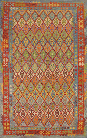 Geometric Kilim Reversible Wool Area Rug 9x12