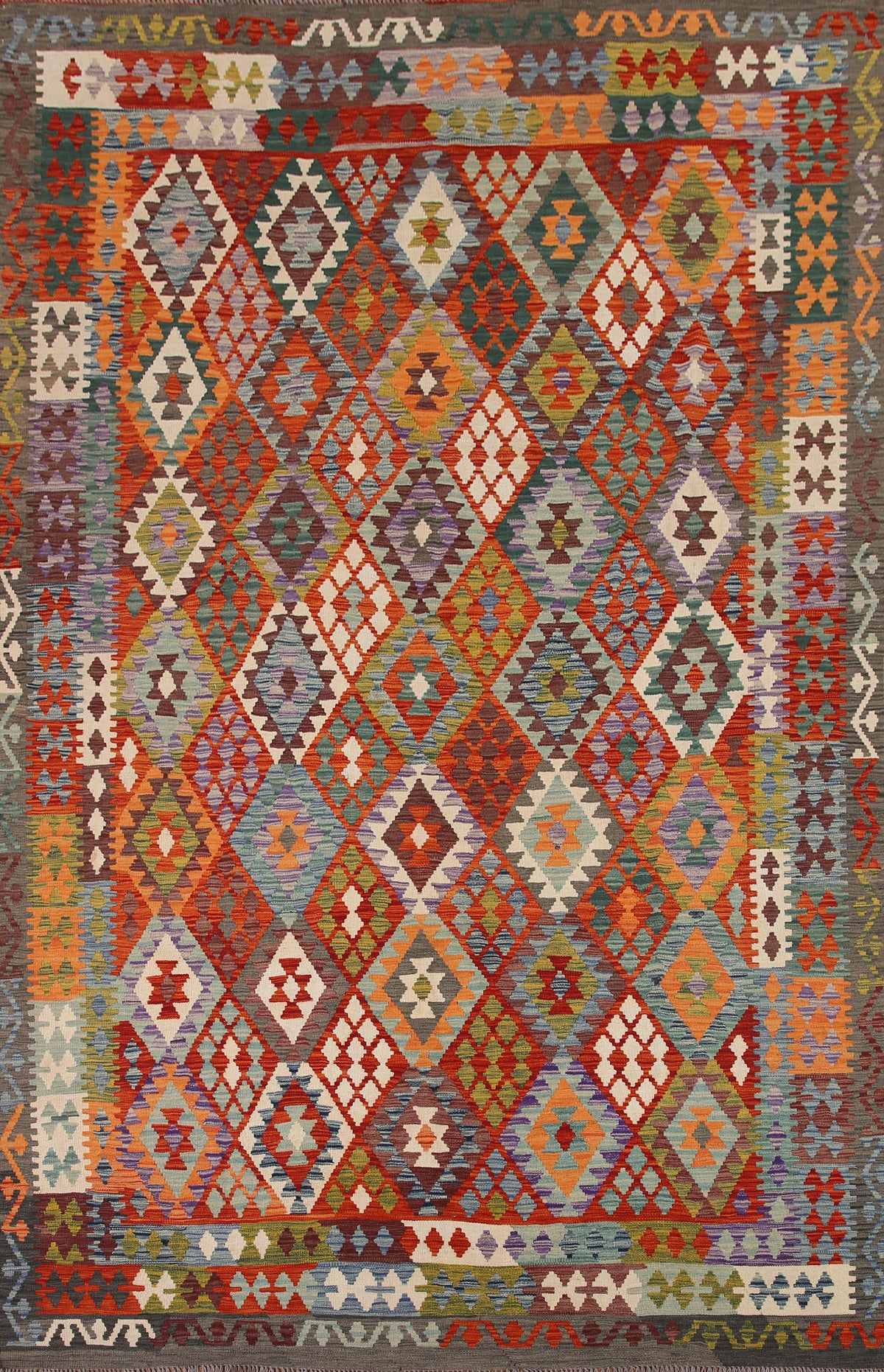 All-Over Wool Kilim Oriental Area Rug 9x11