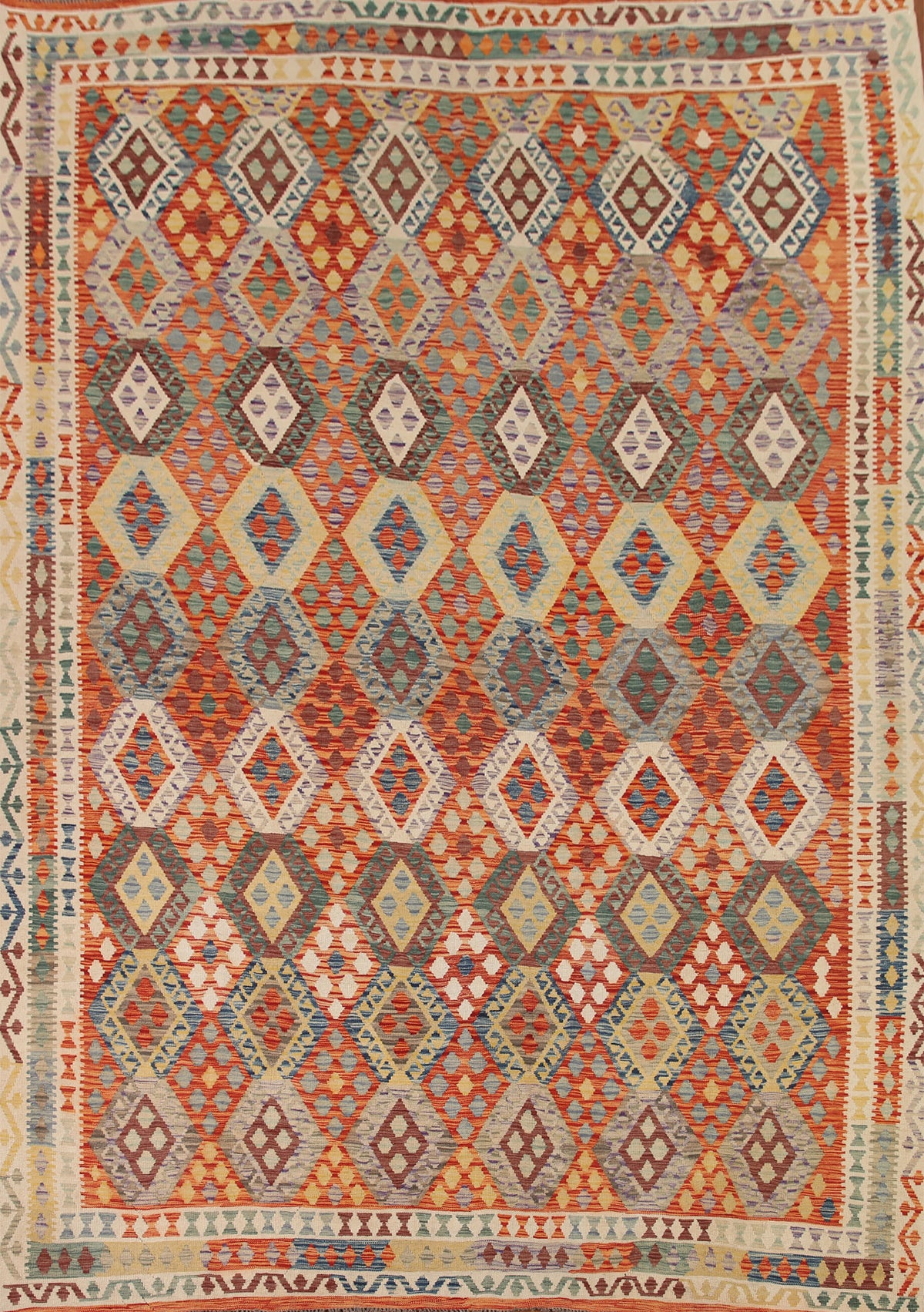 Geometric Kilim Reversible Wool Area Rug 11x13