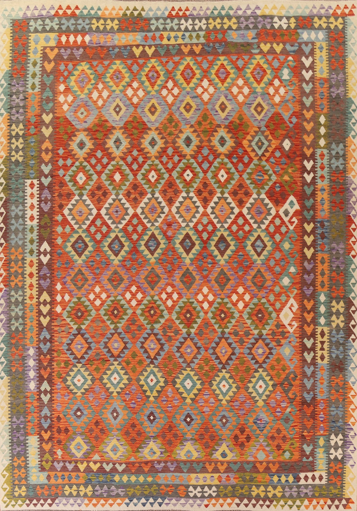 Geometric Kilim Reversible Wool Area Rug 10x13