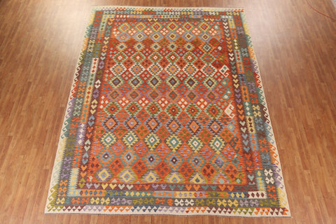 Geometric Kilim Reversible Wool Area Rug 10x13