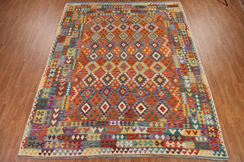 Geometric Kilim Reversible Wool Area Rug 10x13