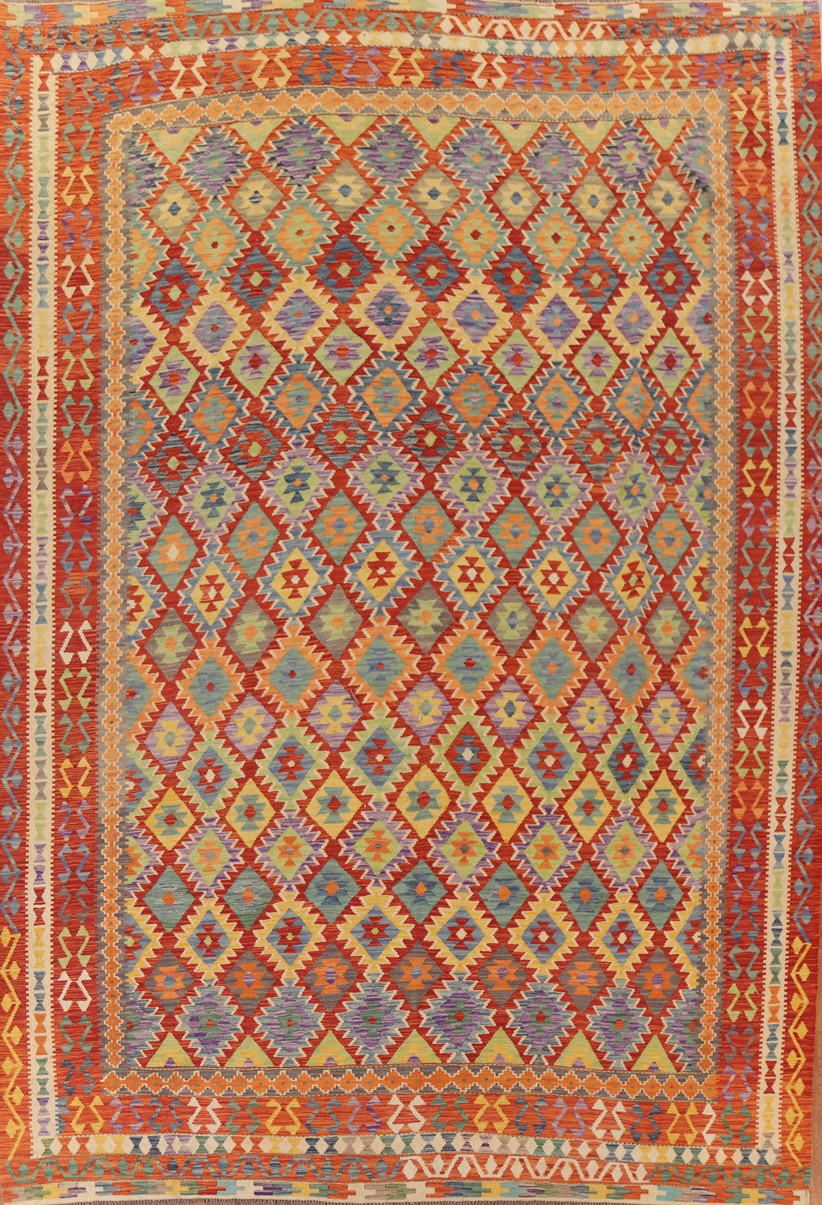 Colorful Kilim Reversible Wool Area Rug 11x13