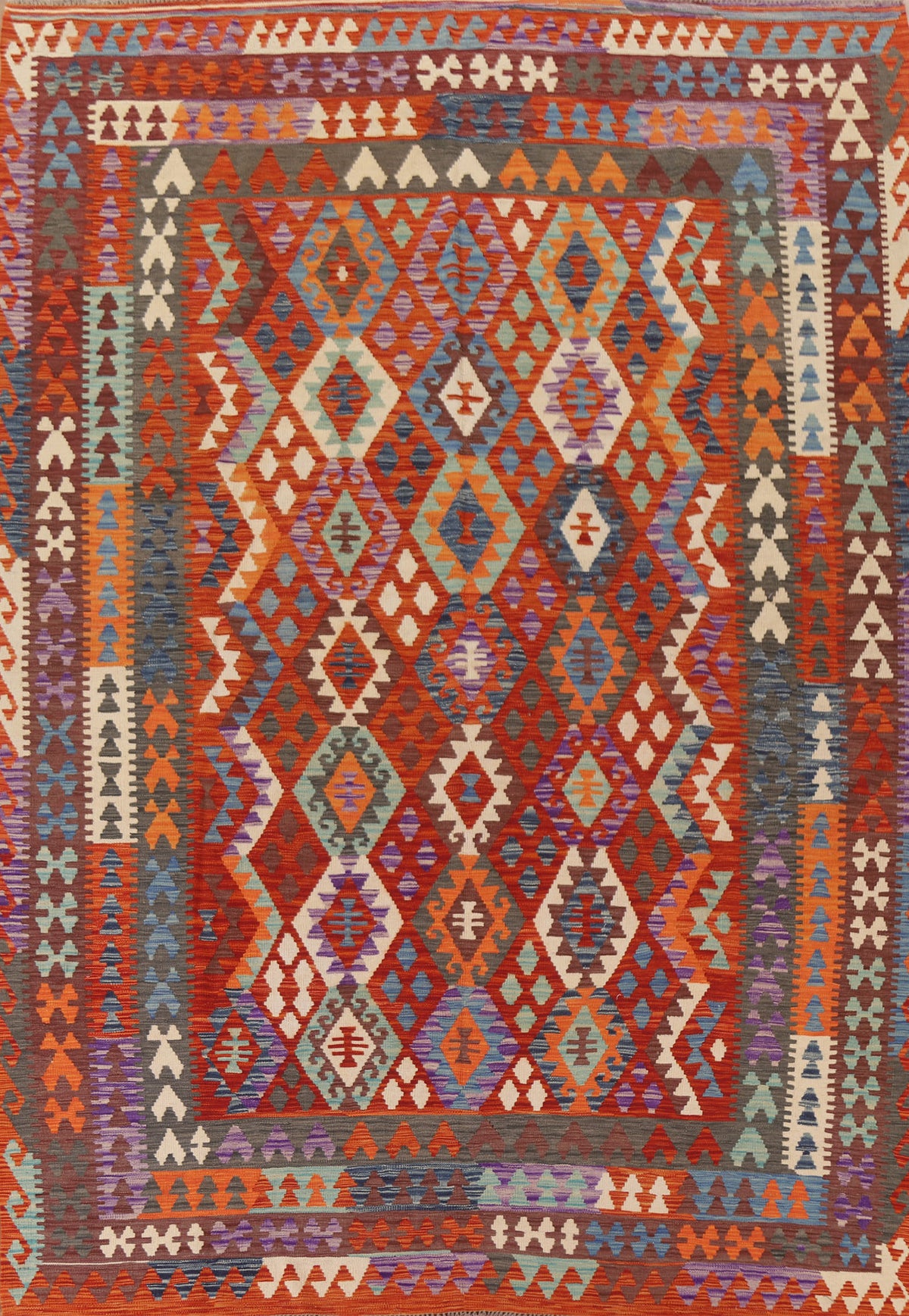 Geometric Kilim Reversible Wool Area Rug 8x11