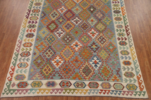 Reversible Wool Kilim Geometric Area Rug 9x13