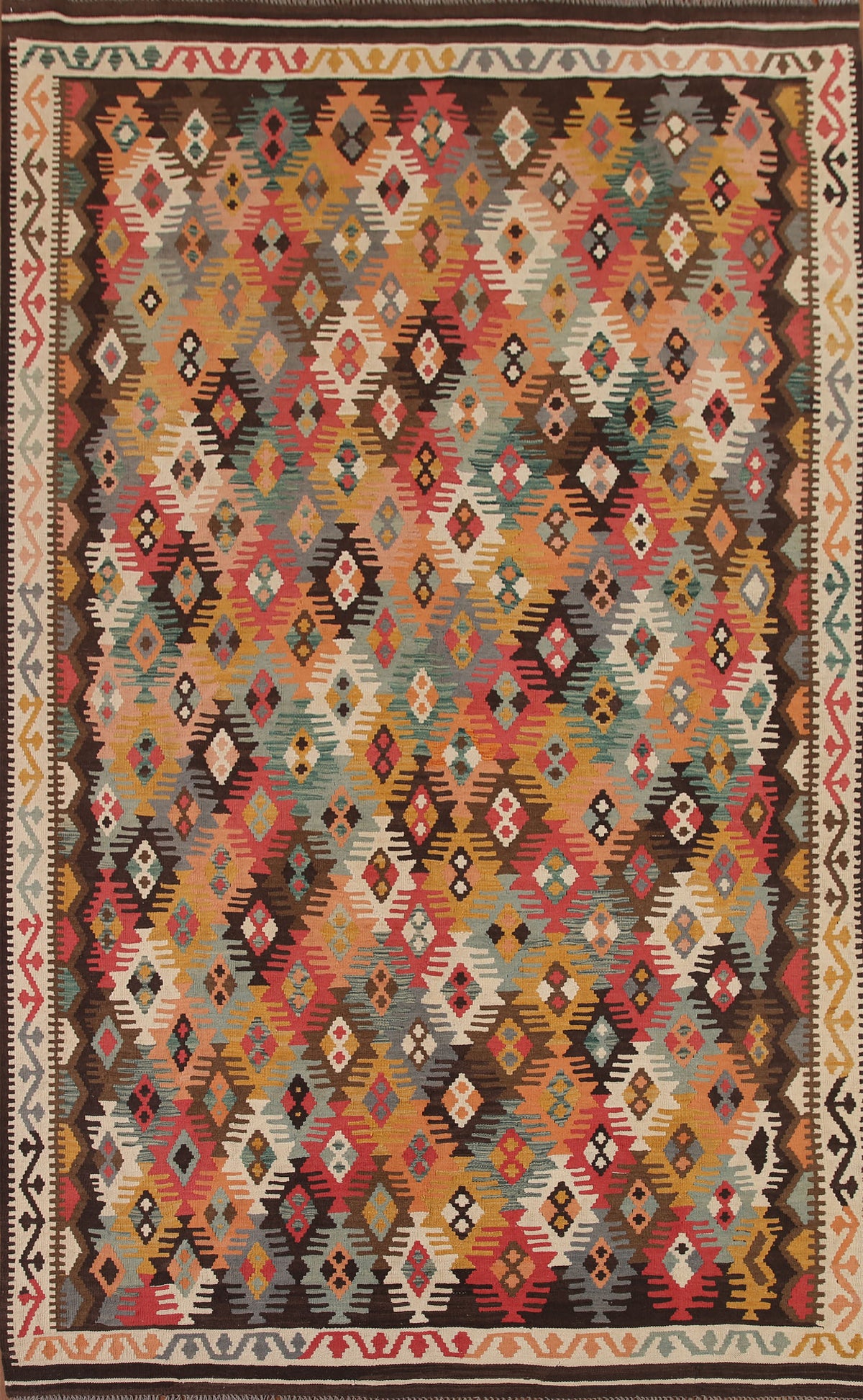 Geometric Kilim Reversible Wool Area Rug 8x12