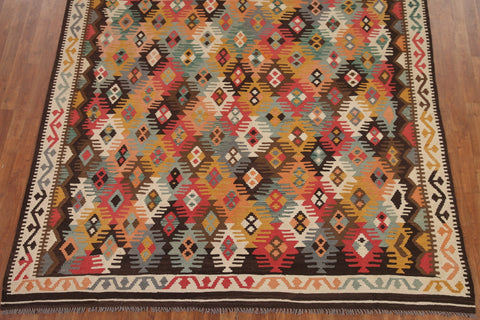 Geometric Kilim Reversible Wool Area Rug 8x12