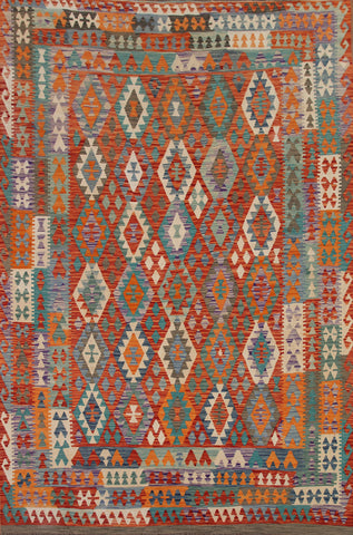 Geometric Kilim Reversible Wool Area Rug 8x11