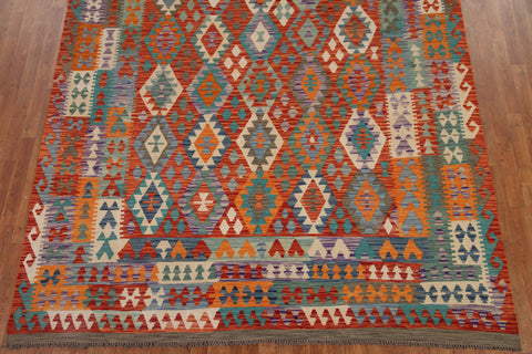 Geometric Kilim Reversible Wool Area Rug 8x11