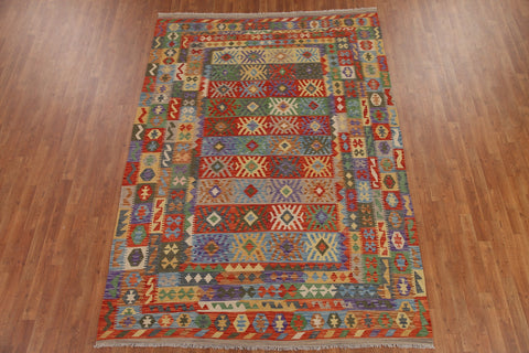 Geometric Kilim Wool Area Rug 7x10