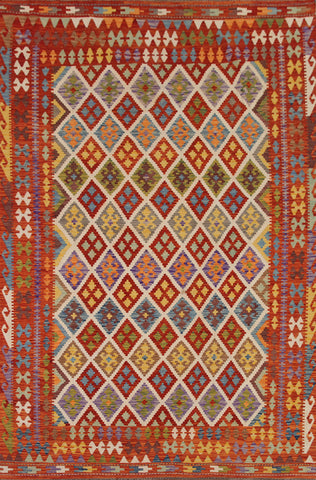 Reversible Wool Kilim Geometric Area Rug 9x11