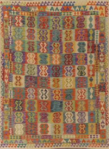 Geometric Kilim Wool Area Rug 8x10