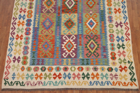 Reversible Wool Kilim Geometric Area Rug 7x10