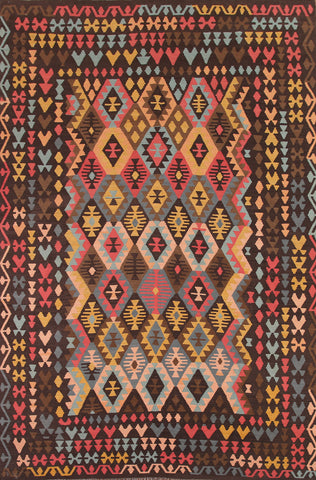 Reversible Wool Kilim Colorful Area Rug 8x11