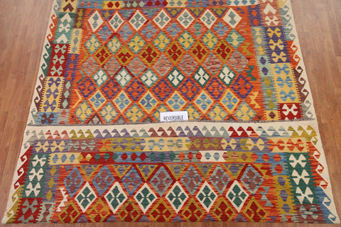 Colorful Kilim Reversible Wool Area Rug 9x11