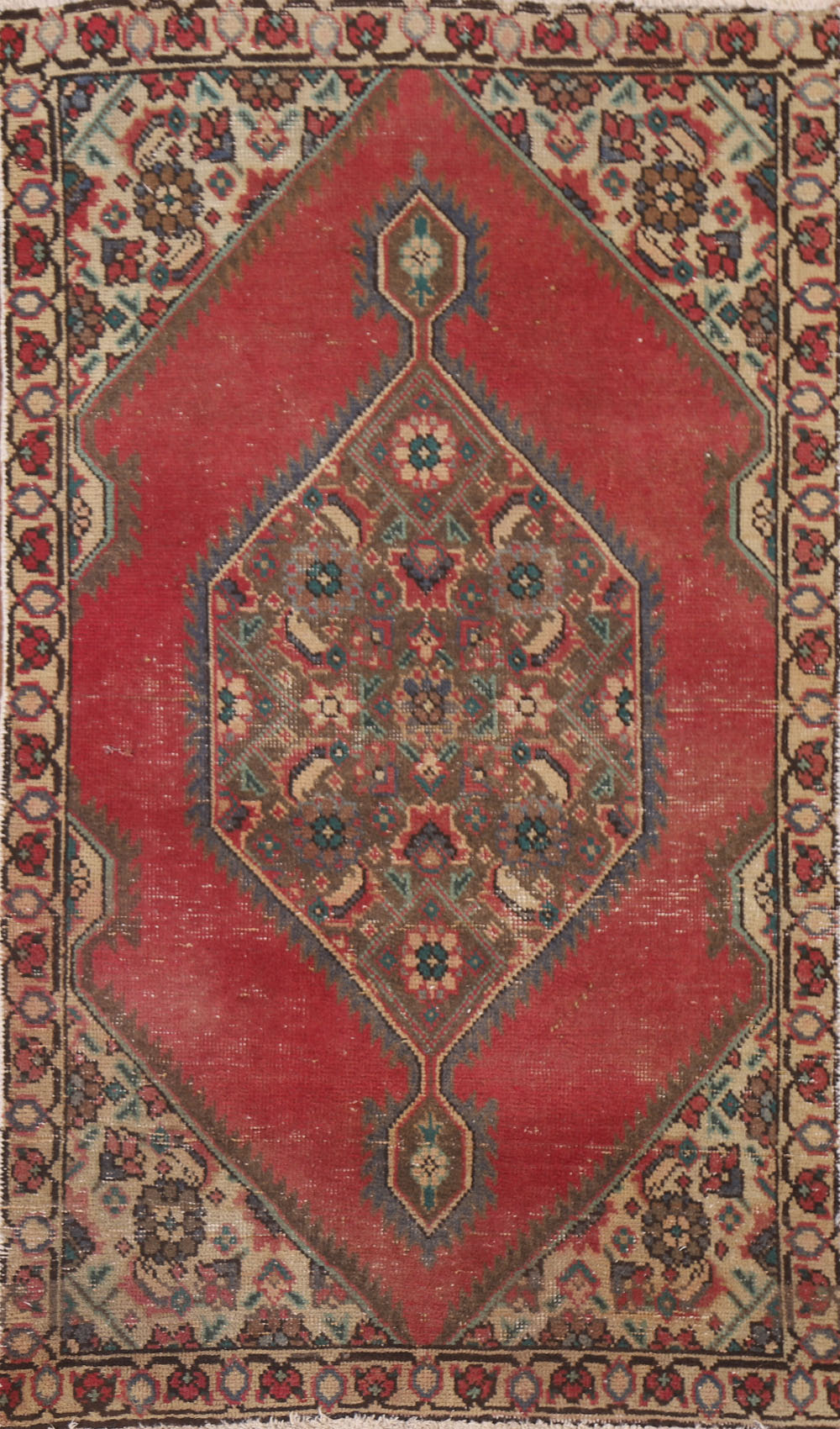 Vintage Geometric Tabriz Persian Rug 3x4