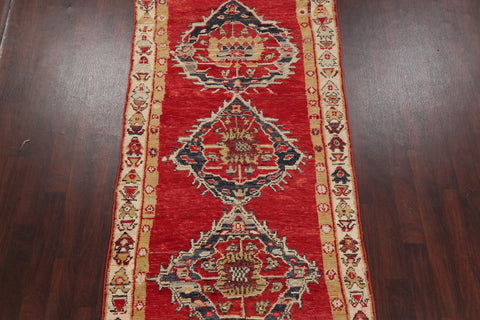 Geometric Oushak Turkish Oriental Hand-Knotted 5x10 Wool Runner Rug