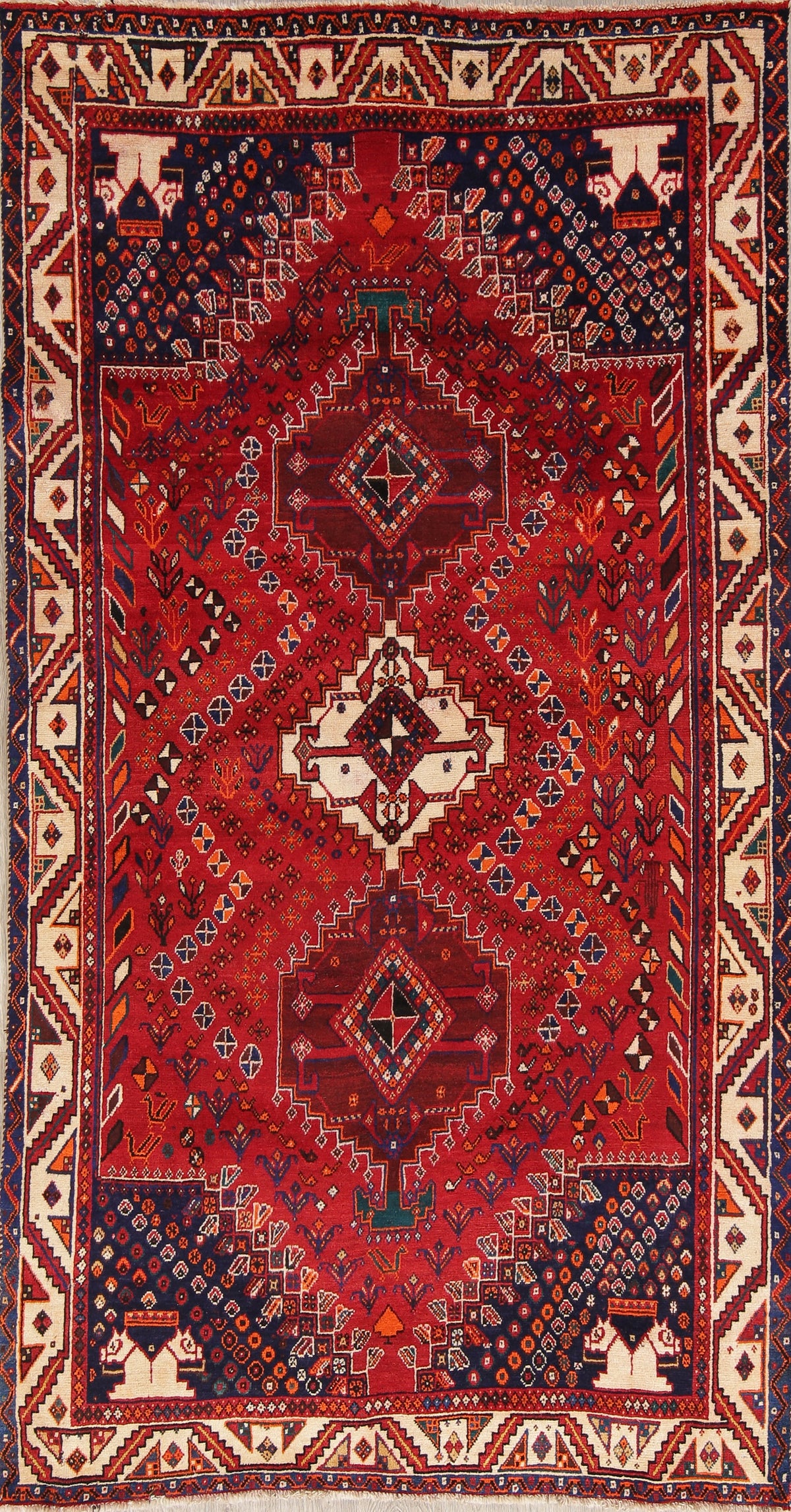 Tribal Abadeh Shiraz Persian Hand-Knotted 5x9 Wool Area Rug