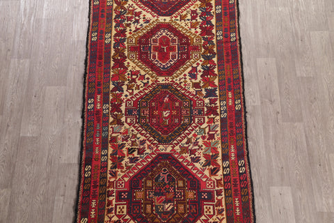 Hand-Woven Geometric Kilim Shiraz Persian Runner Rug Wool 4x9
