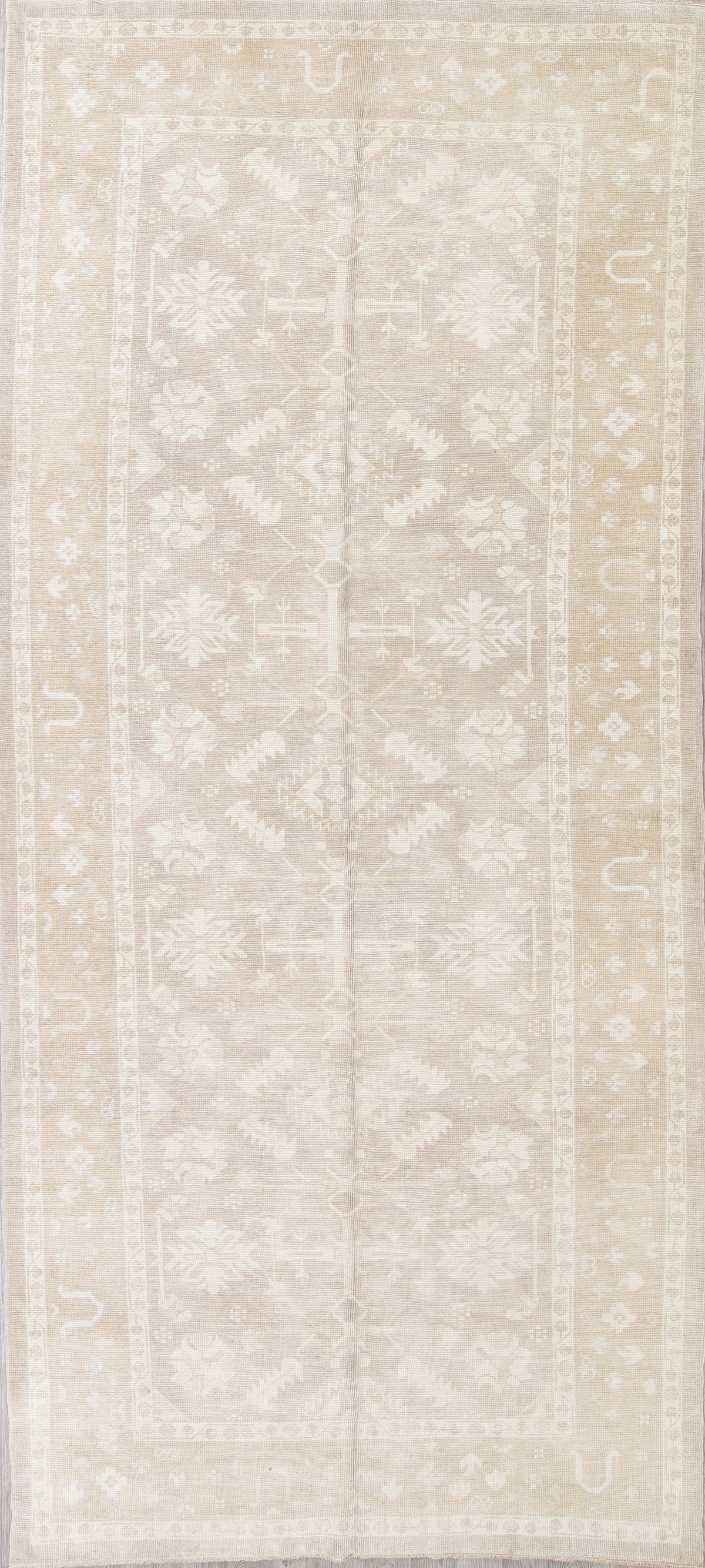 Vegetable Dye Muted Tan Oushak Turkish Hand-Knotted Runner Rug 7x16