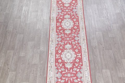Vegetable Dye Floral Red Tabriz Persian Hand-Knotted Runner Rug 3x17