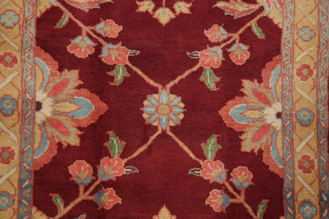 Floral Red Sultanabad Persian Hand-Knotted Runner Rug Wool 3x13