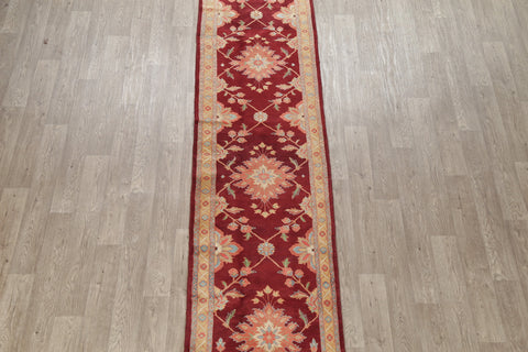 Floral Red Sultanabad Persian Hand-Knotted Runner Rug Wool 3x13
