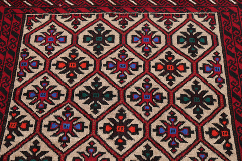 Geometric Balouch Afghan Wool Rug 3x6