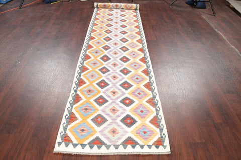 Pastel Geometric Kilim Turkish Runner Rug 3x16