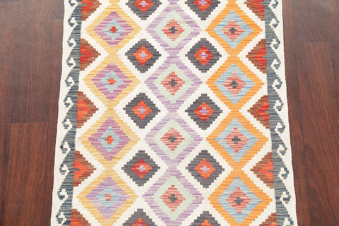 Pastel Geometric Kilim Turkish Runner Rug 3x16