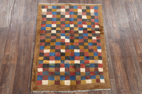 Checked Color-full Gabbeh Shiraz Persian Modern 4x5 Wool Rug