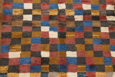 Checked Color-full Gabbeh Shiraz Persian Modern 4x5 Wool Rug