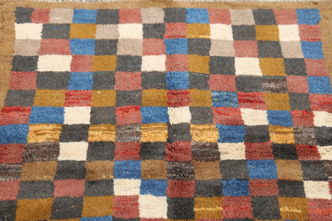 Checked Color-full Gabbeh Shiraz Persian Modern 4x5 Wool Rug