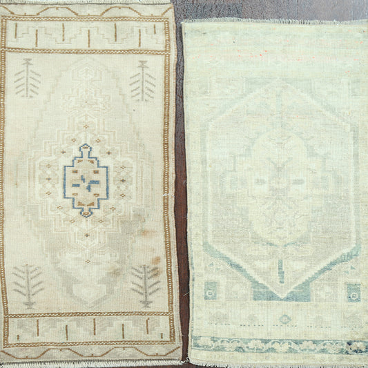 Set of 2 Vintage Geometric Anatolian Turkish Rugs 1x4