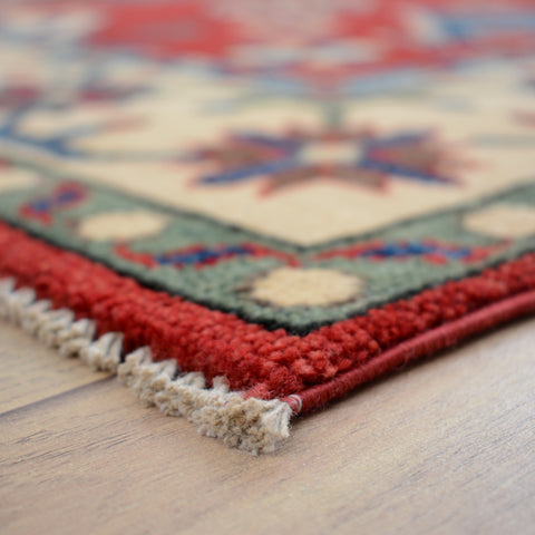 Geometric Red Medallion Super Kazak Oriental Area Rug 5x7