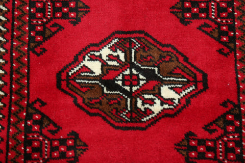 Geometric Red Bokhara Oriental Runner Rug 2x7