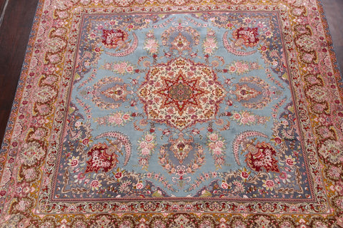 Light Blue Floral Tabriz Square Persian Rug 10x10