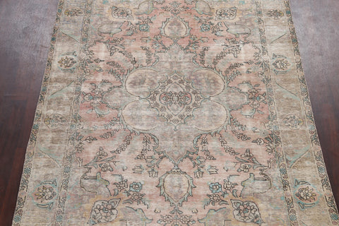 Muted Distressed Tabriz Persian Area Rug 7x9