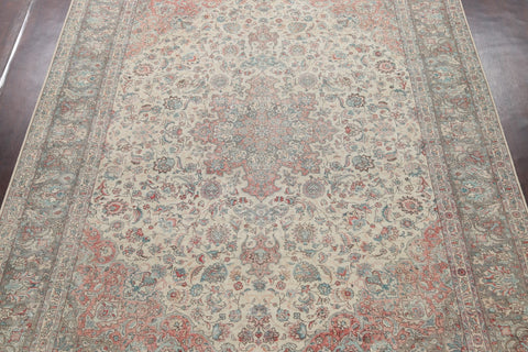 Muted Distressed Kashan Persian Area Rug 10x13