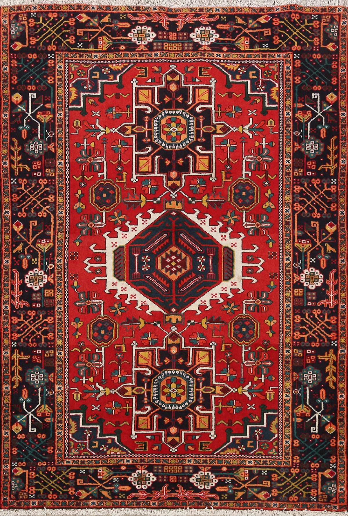 Vegetable Dye Geometric Heriz Persian Area Rug 5x7