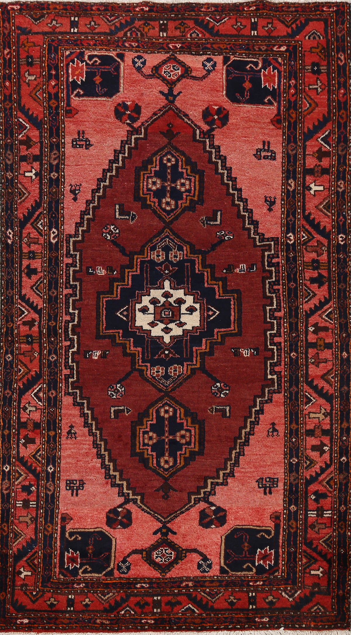 Geometric Hamedan Persian Area Rug 4x7