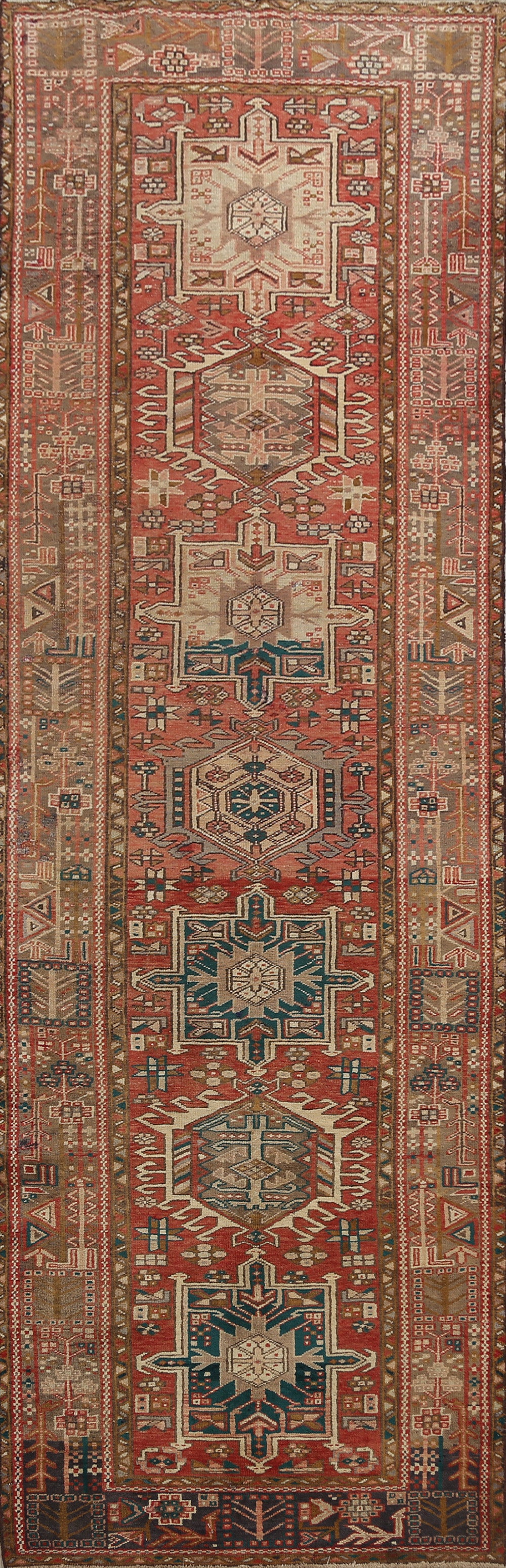 Geometric Heriz Persian Runner Rug 4x11