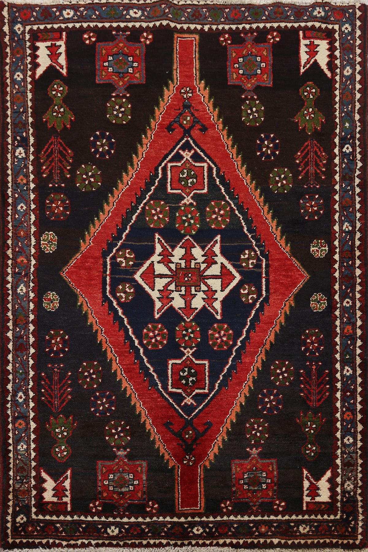 Geometric Hamedan Persian Area Rug 4x5