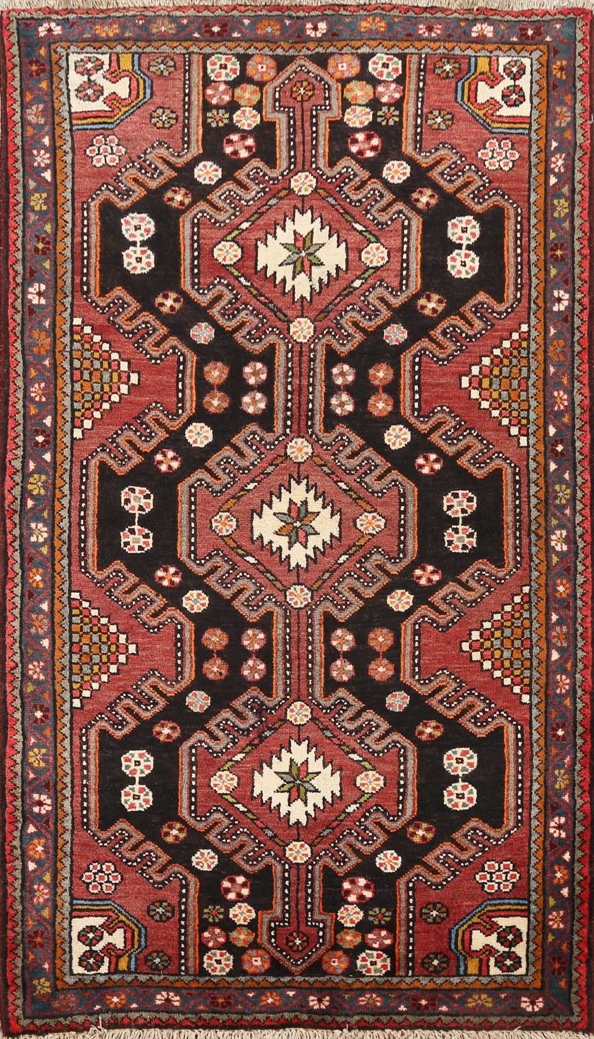 Geometric Hamedan Persian Area Rug 4x5