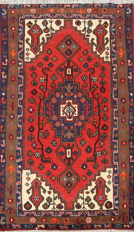 Geometric Hamedan Persian Area Rug 3x5