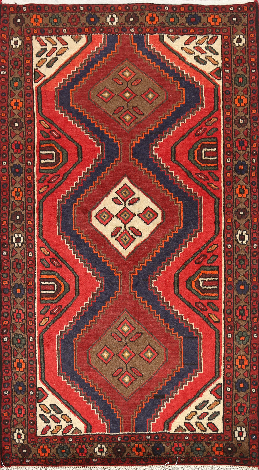 Geometric Hamedan Persian Area Rug 3x5