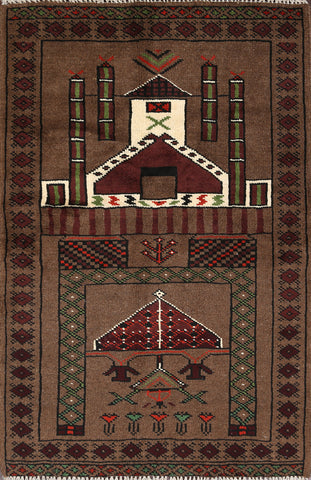 Brown Balouch Prayer Persian Area Rug 2x4