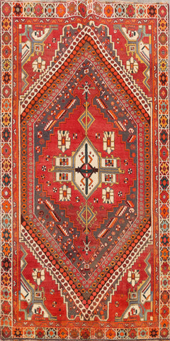 100% Vegetable Dye Geometric Shiraz Persian Area Rug 4x7