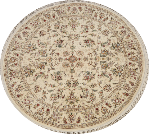 Wool/ Silk Floral Tabriz Oriental Area Rug 5x5 Round