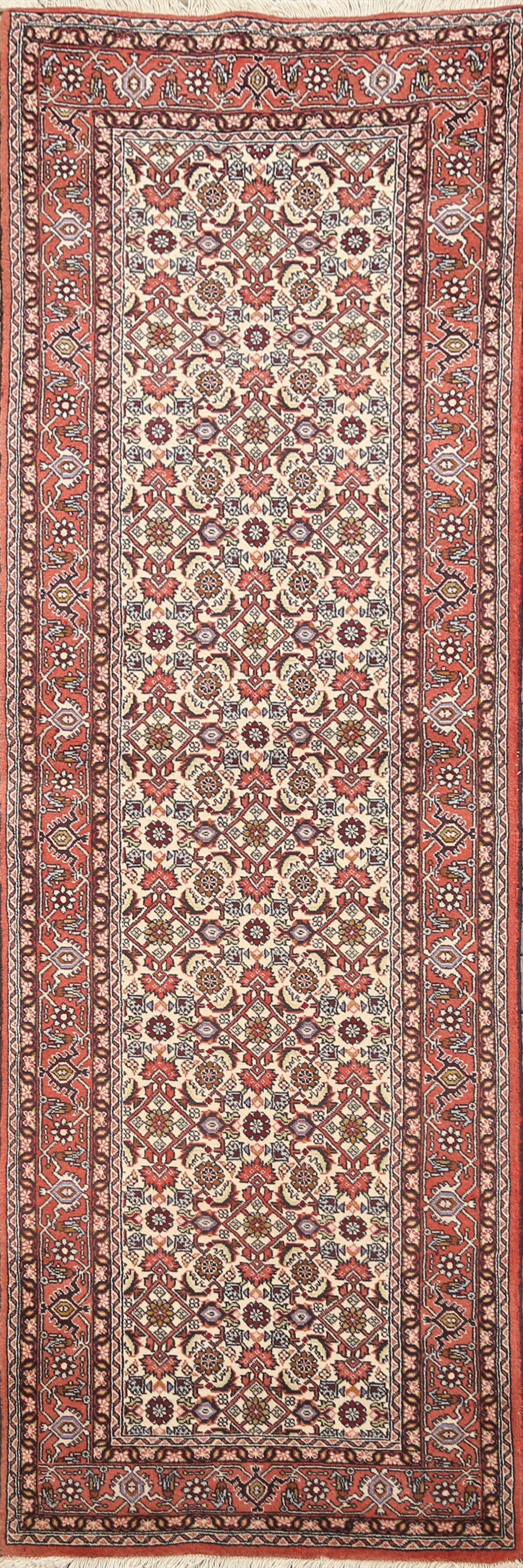 Vegetable Dye Geometric Bidjar Persian Runner Rug 2x8